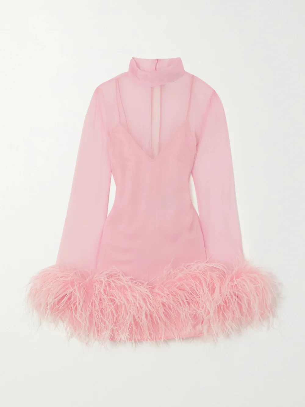 Taller Marmo Gina Spirito Feather-trimmed Silk-georgette Mini Dress in baby pink