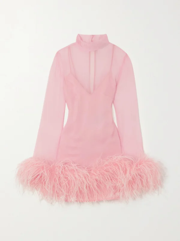 Taller Marmo Gina Spirito Feather-trimmed Silk-georgette Mini Dress