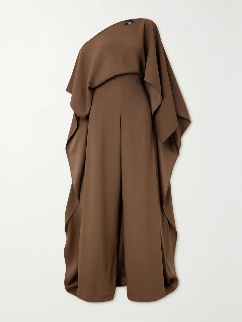 Taller Marmo Jerry Cape-effect One-shoulder Crepe Jumpsuit in brown