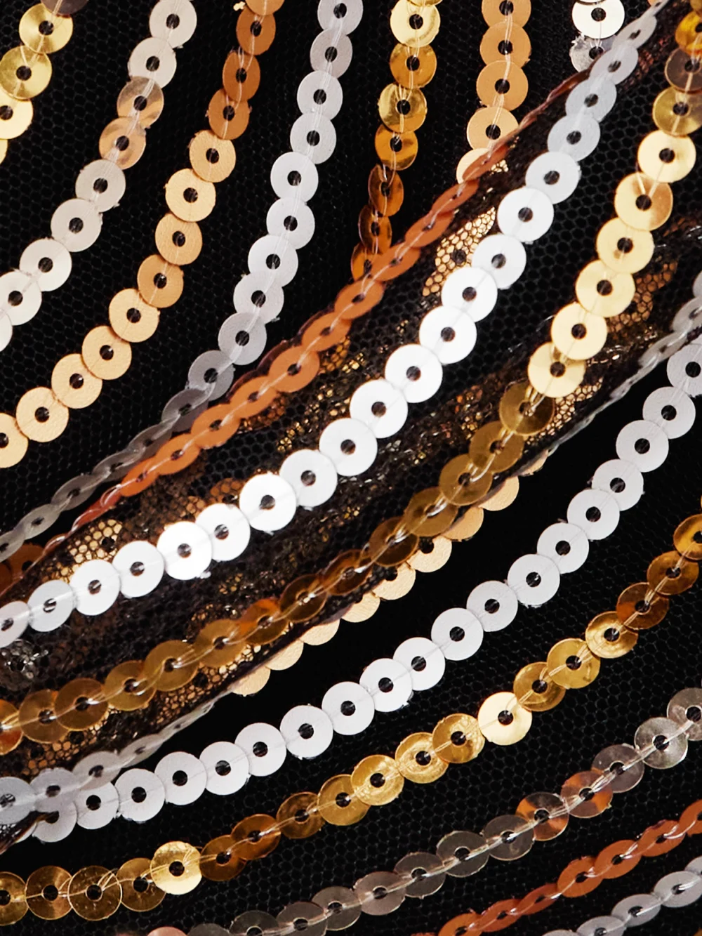 Close-up detail of the Taller Marmo Nina Flapper Fringed Sequin-embellished Mesh Halterneck Midi Dress