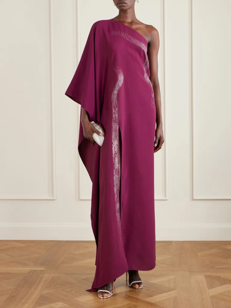 Taller Marmo Palladium One-shoulder Crystal-embellished Crepe-cady Gown