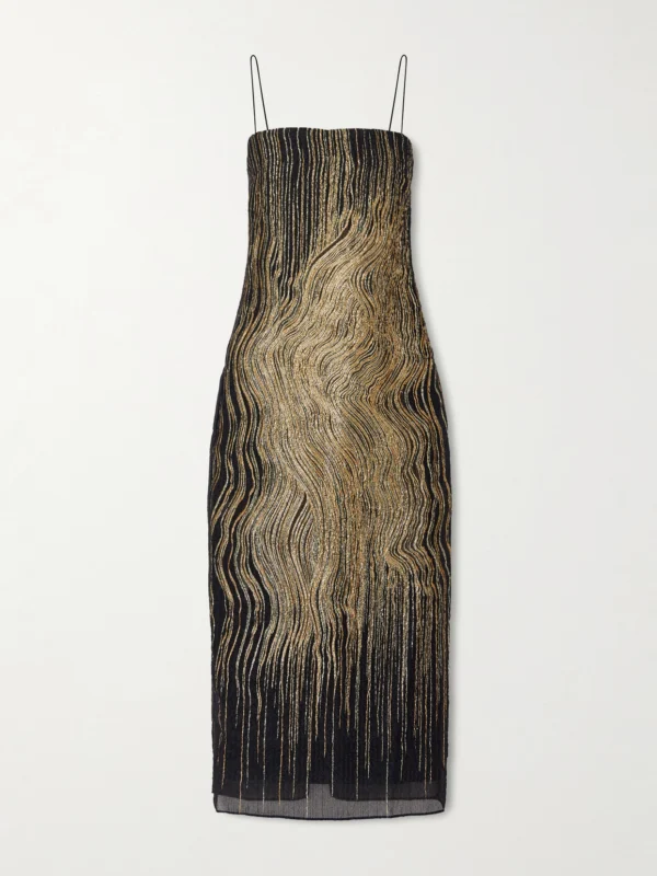Taller Marmo Showgirl Metallic Silk-blend Crepon Midi Dress