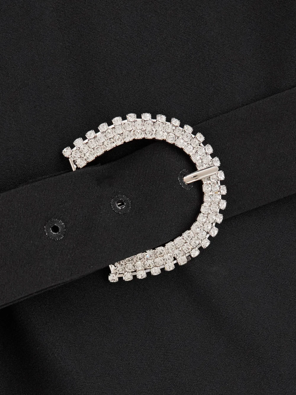 Close-up detail of the Taller Marmo Tanning Belted Crystal-embellished Cady Turtleneck Midi Dress