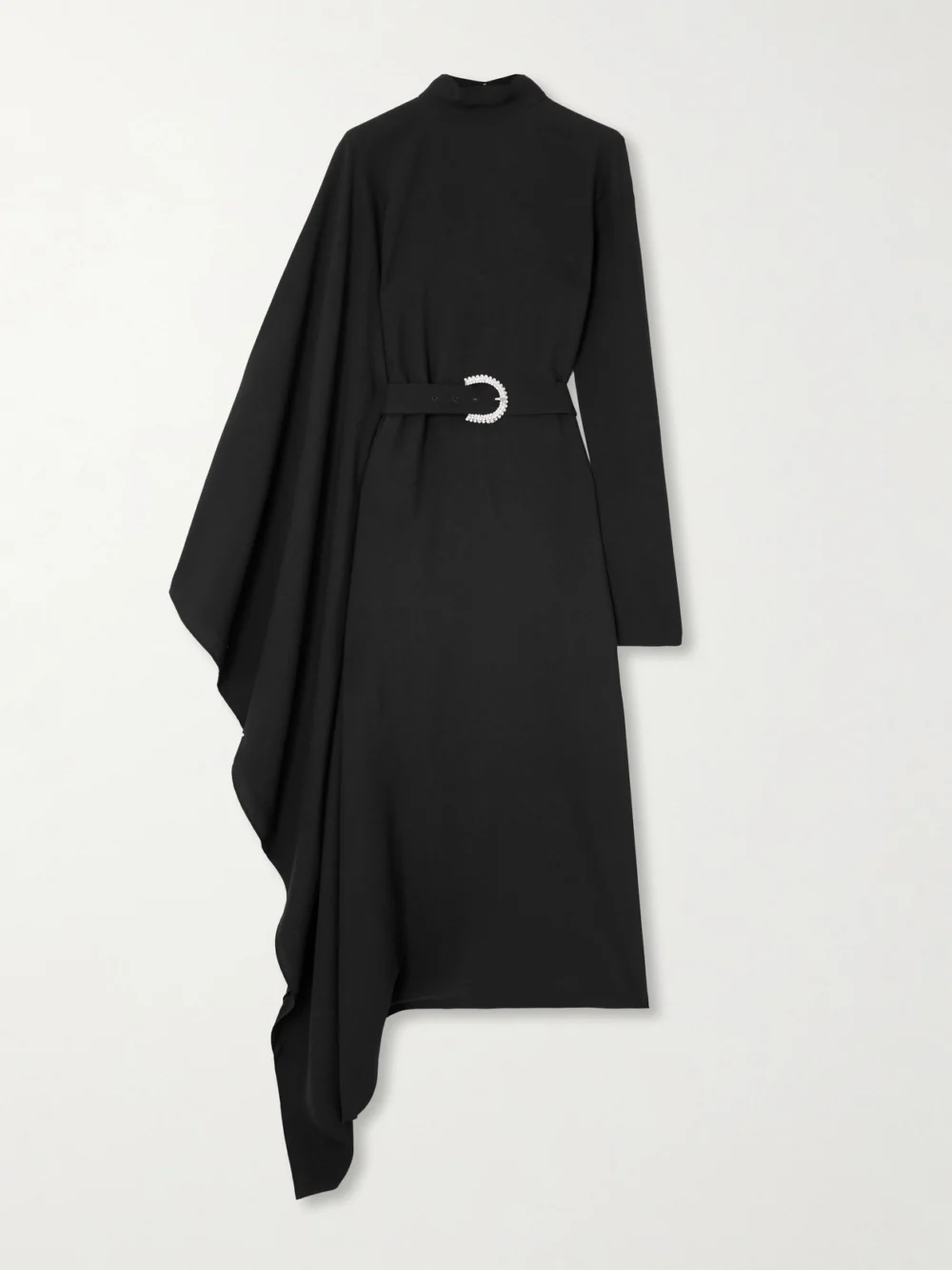 Taller Marmo Tanning Belted Crystal-embellished Cady Turtleneck Midi Dress in black