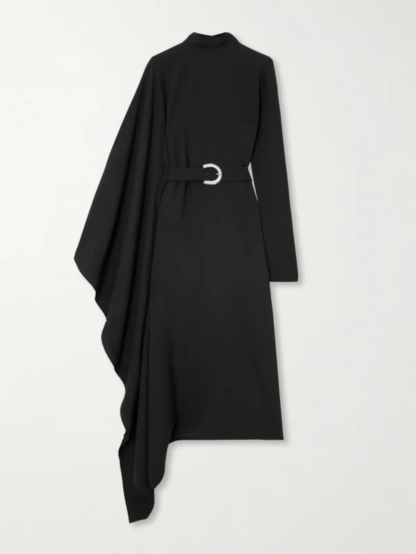 Taller Marmo Tanning Belted Crystal-embellished Cady Turtleneck Midi Dress