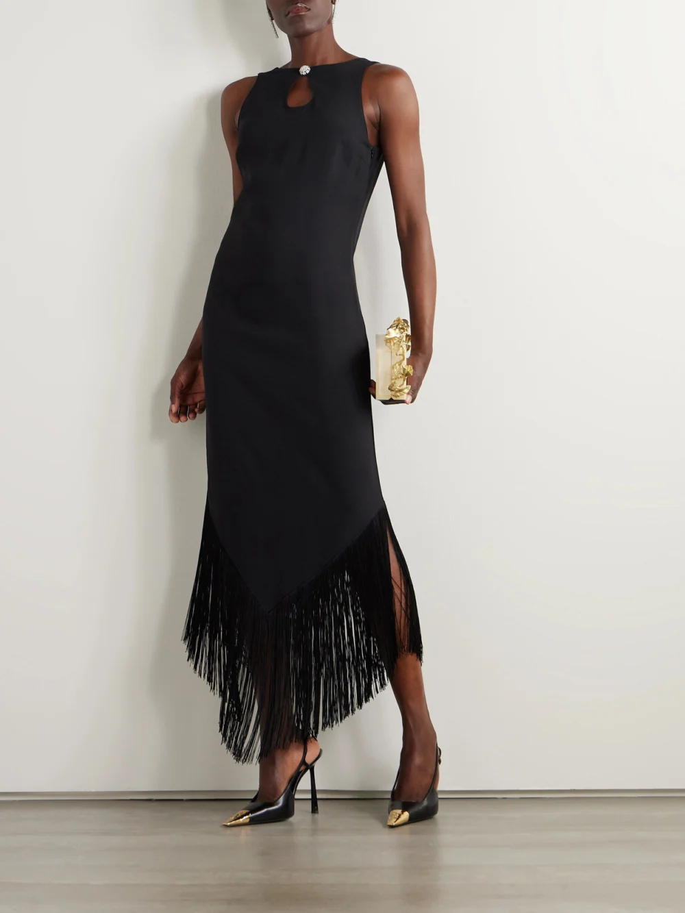 Taller Marmo Taormina Fringed Crystal-embellished Crepe Gown, worn by a model