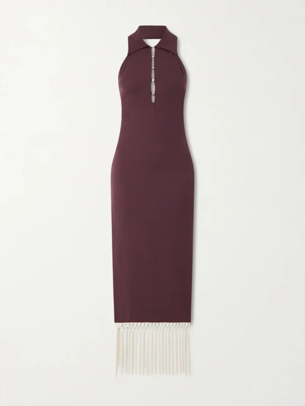 Taller Marmo Tropical Sleeveless Tasseled Stretch-satin Midi Dress