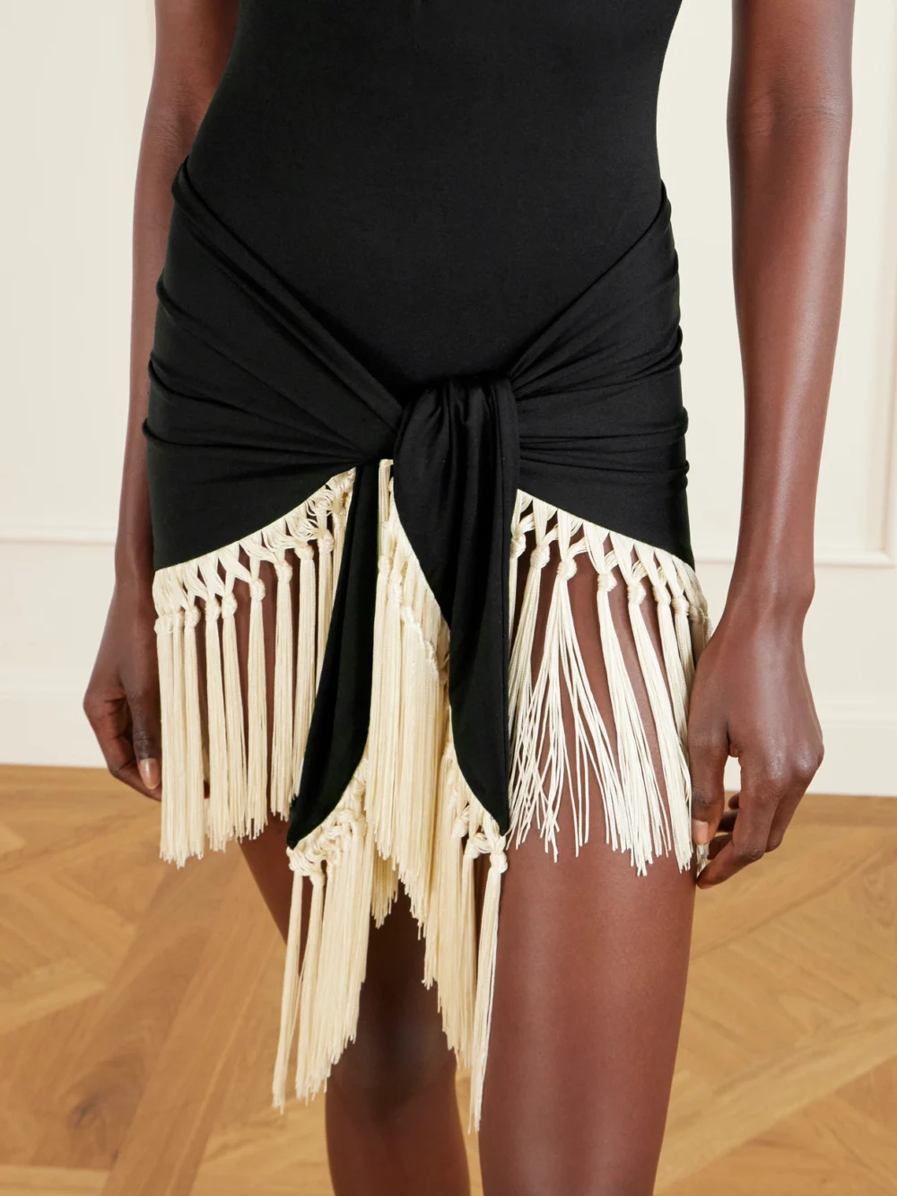 Close-up detail of the Taller Marmo Tropicana Halterneck Swimsuit and Fringed Pareo Set