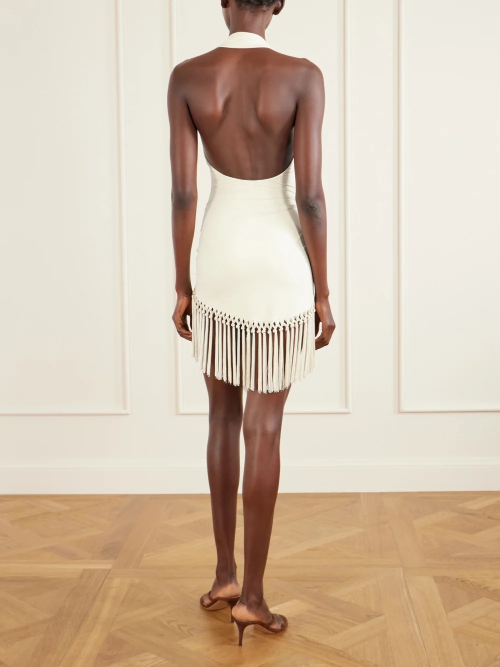 Back view of the Taller Marmo Tropicana Halterneck Swimsuit and Fringed Pareo Set