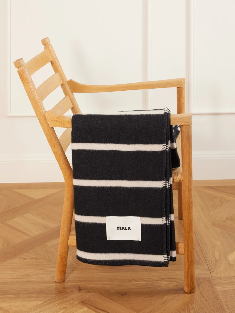Tekla Striped Wool Blanket in black
