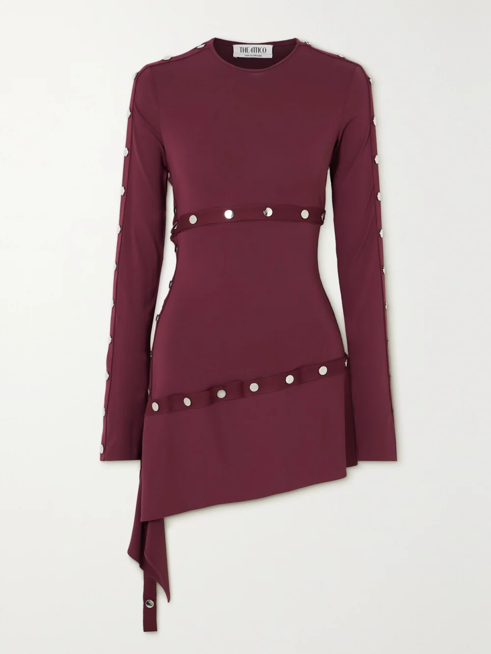 The Attico Asymmetric Grosgrain-trimmed Jersey Mini Dress in grape