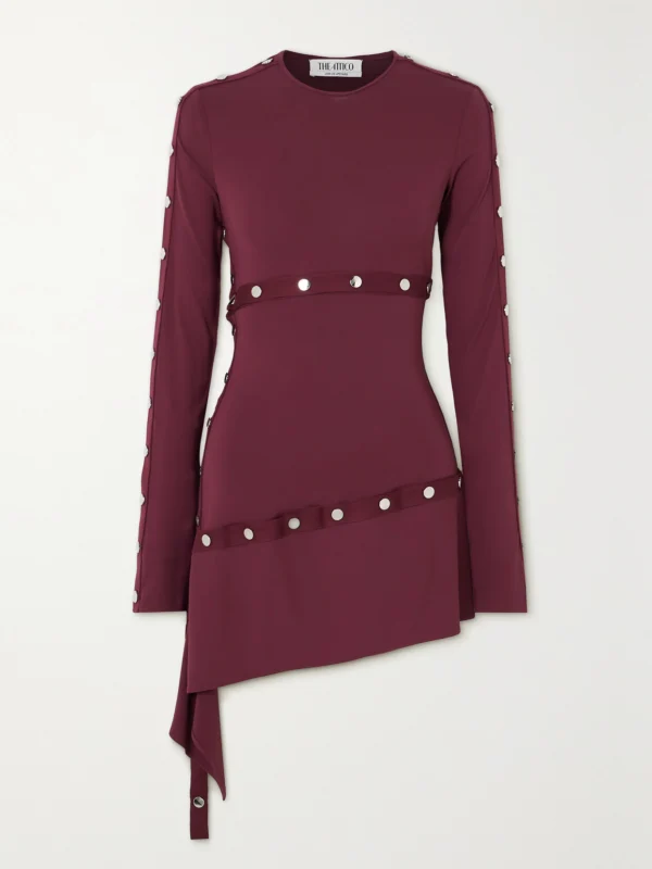The Attico Asymmetric Grosgrain-trimmed Jersey Mini Dress