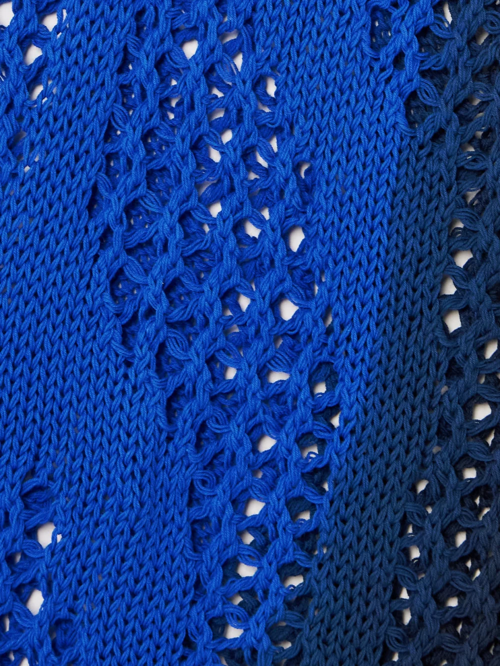 Close-up detail of The Attico Asymmetric Ombré Open-knit Cotton Mini Dress