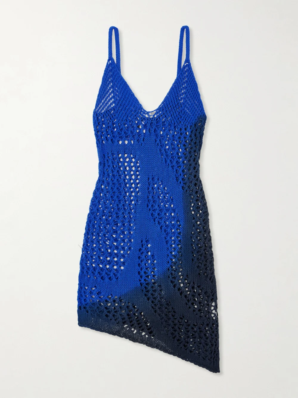 The Attico Asymmetric Ombré Open-knit Cotton Mini Dress in blue