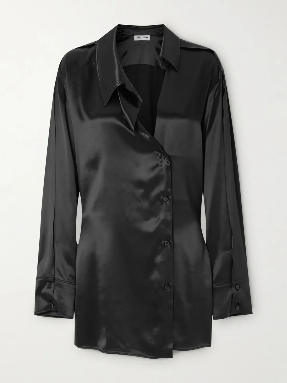 The Attico Asymmetric Satin Mini Dress in black