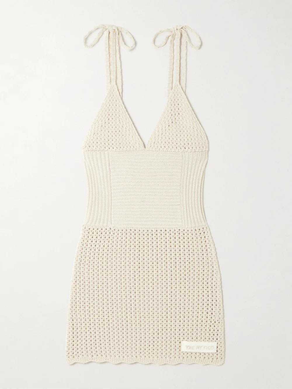 The Attico Crocheted Cotton Mini Dress in off-white