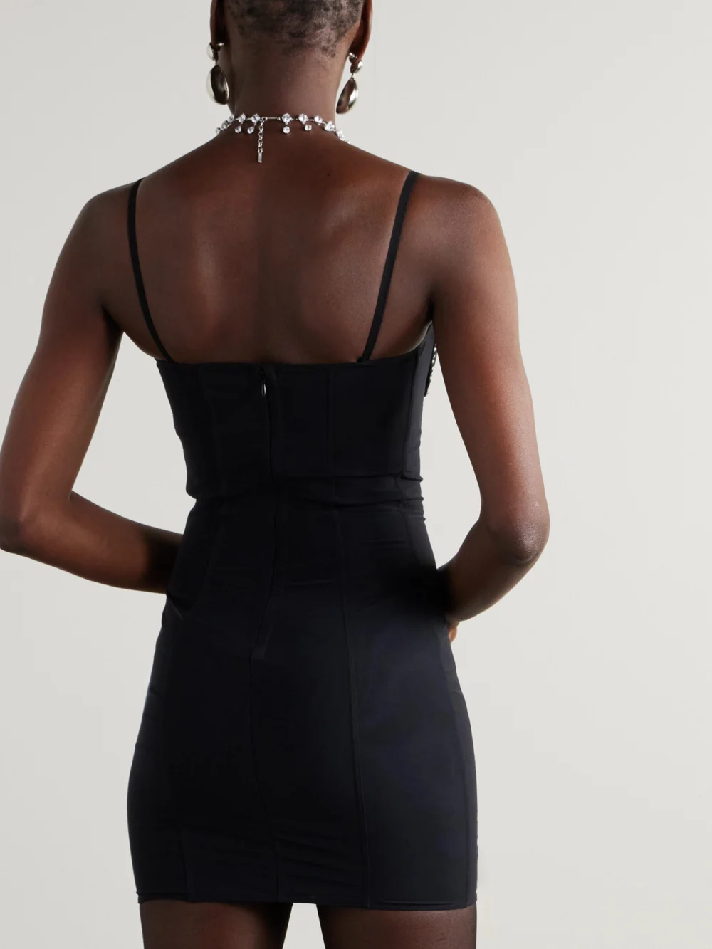 Back view of The Attico Crystal-embellished Jersey Mini Dress