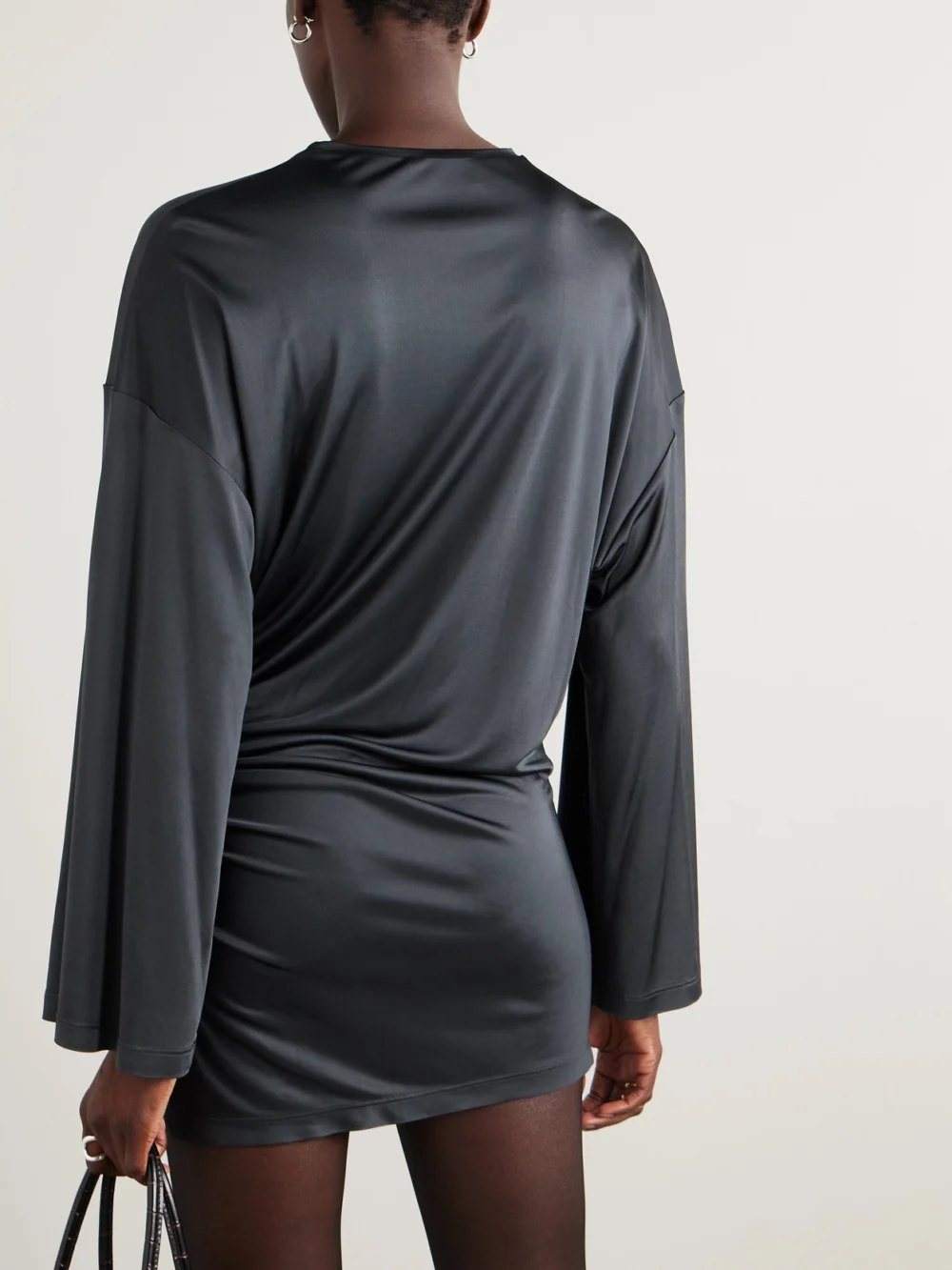 Back view of The Attico Embellished Gathered Jersey Mini Dress