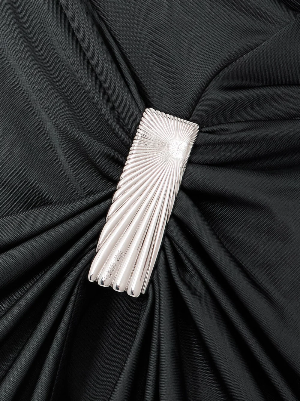 Close-up detail of The Attico Embellished Gathered Jersey Mini Dress