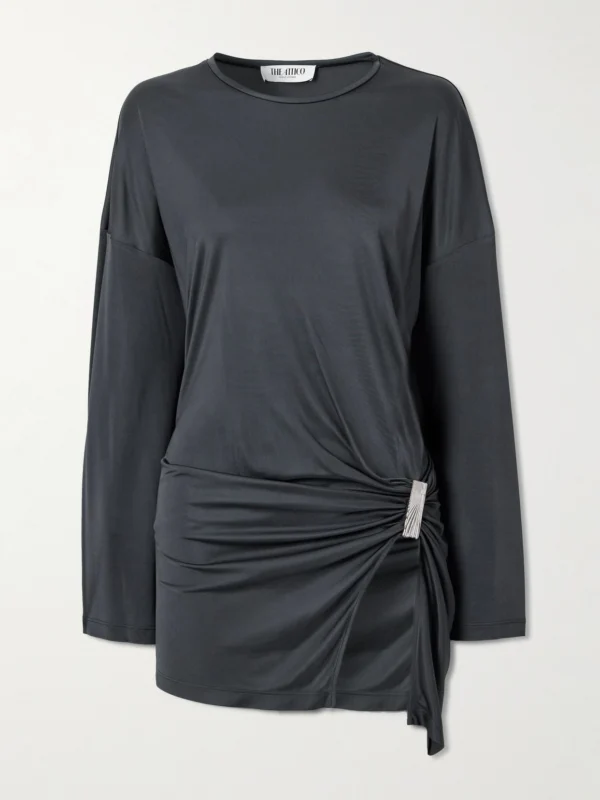 The Attico Embellished Gathered Jersey Mini Dress