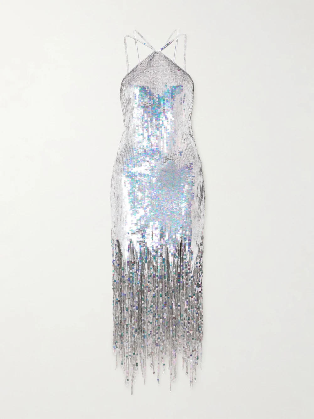 The Attico Fringed Sequined Mesh Dress in silver