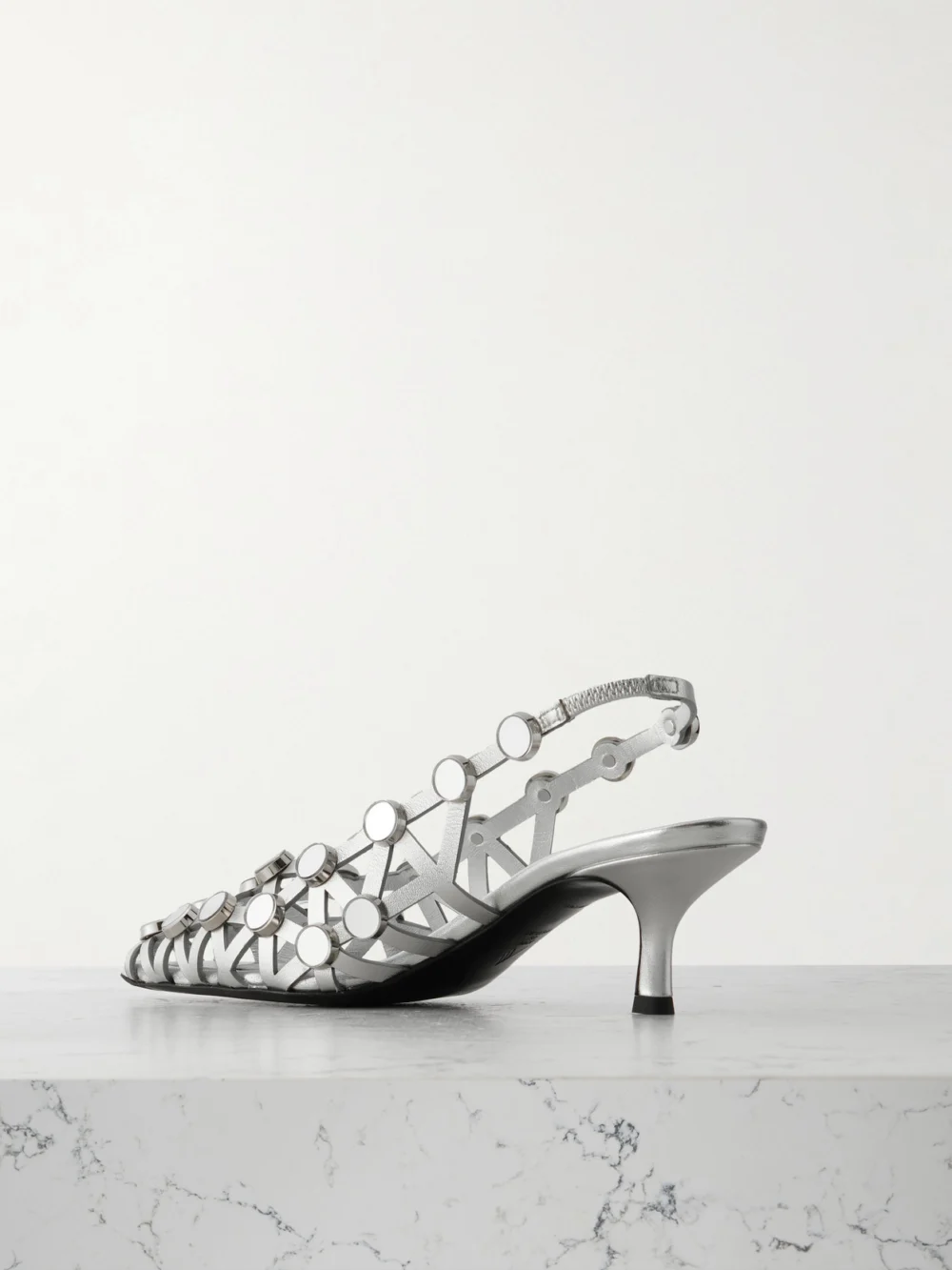 Back view of The Attico Grid Studded Metallic Leather Slingback Pumps