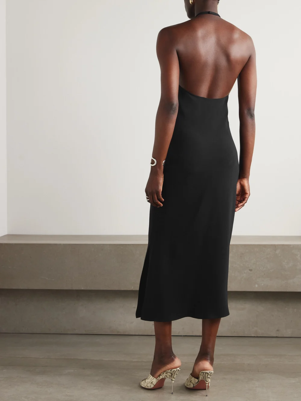 Back view of The Attico Halterneck Crepe Midi Dress