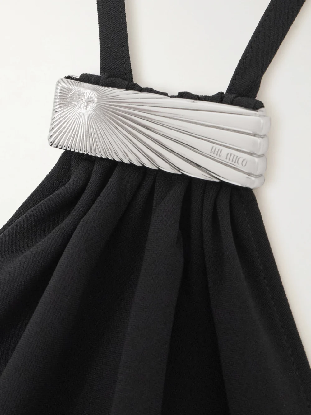Close-up detail of The Attico Halterneck Crepe Midi Dress