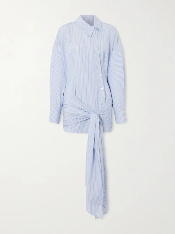 The Attico Knotted Striped Cotton-poplin Mini Dress