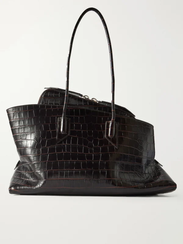 The Attico La Passeggiata Medium Asymmetric Croc-effect Leather Tote