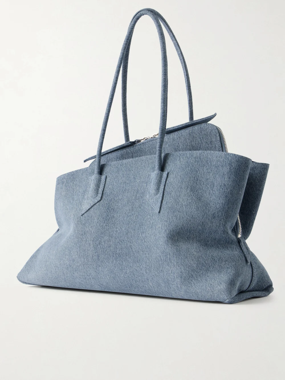 Back view of The Attico La Passegiata Medium Asymmetric Denim Shoulder Bag