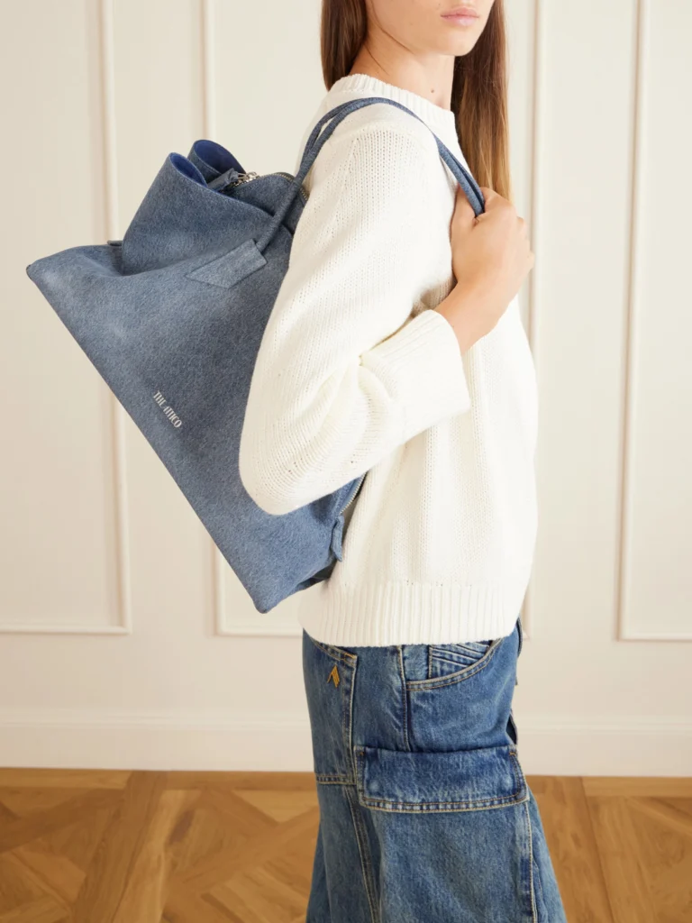 The Attico La Passegiata Medium Asymmetric Denim Shoulder Bag