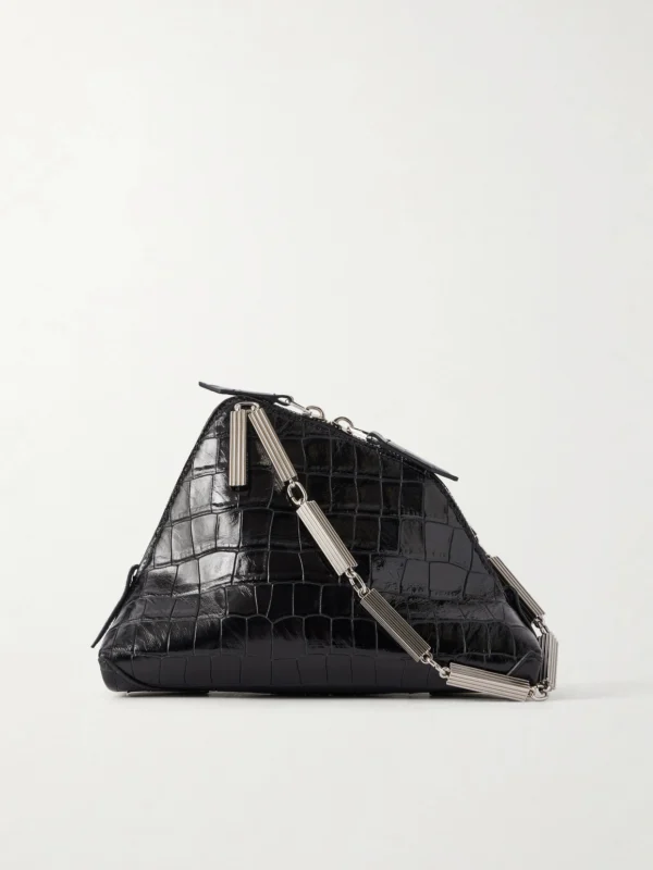 The Attico La Scala Asymmetric Croc-effect Leather Clutch