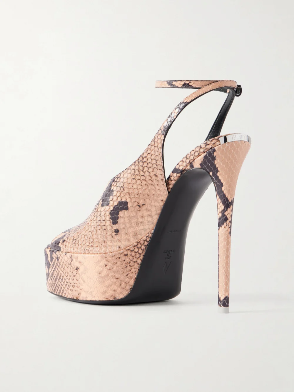 Back view of The Attico Ornella 140 Snake-effect Leather Platform Pumps