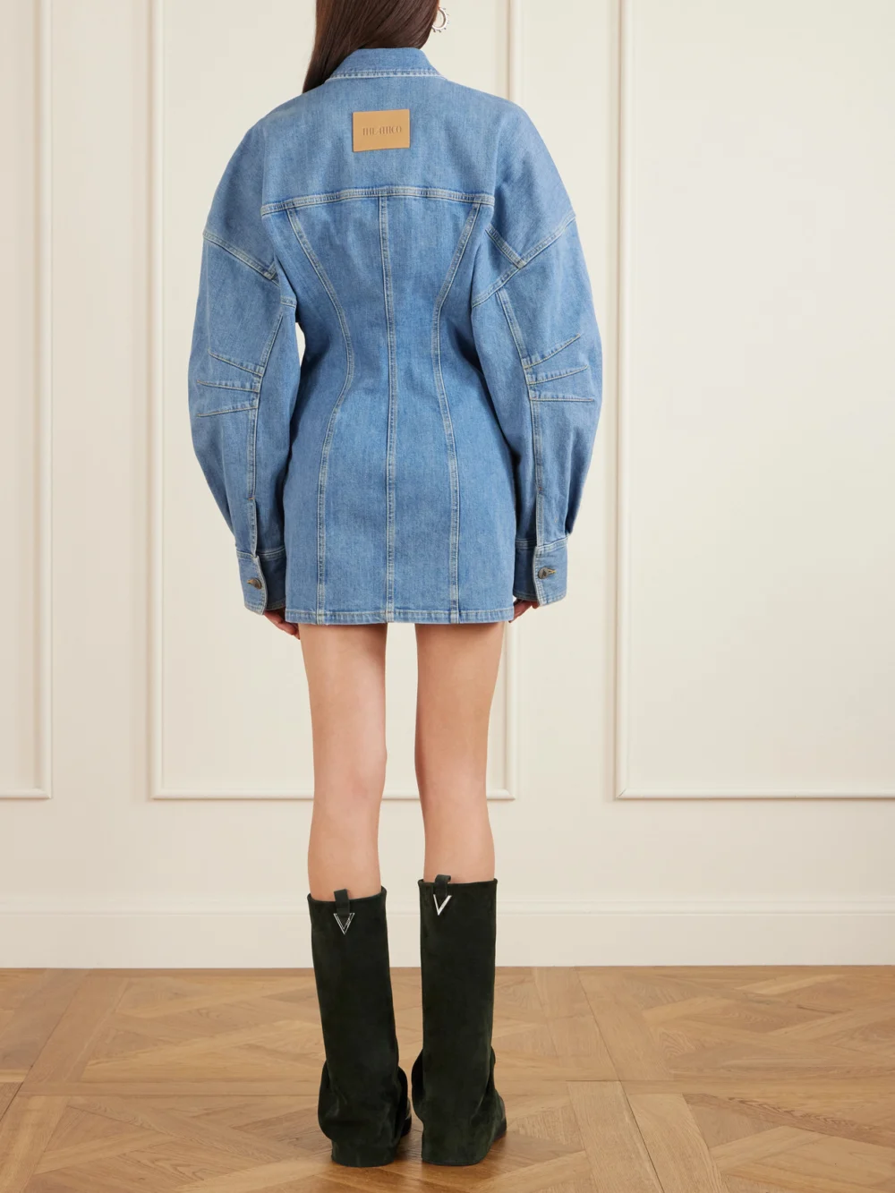 Back view of The Attico Paneled Denim Mini Dress