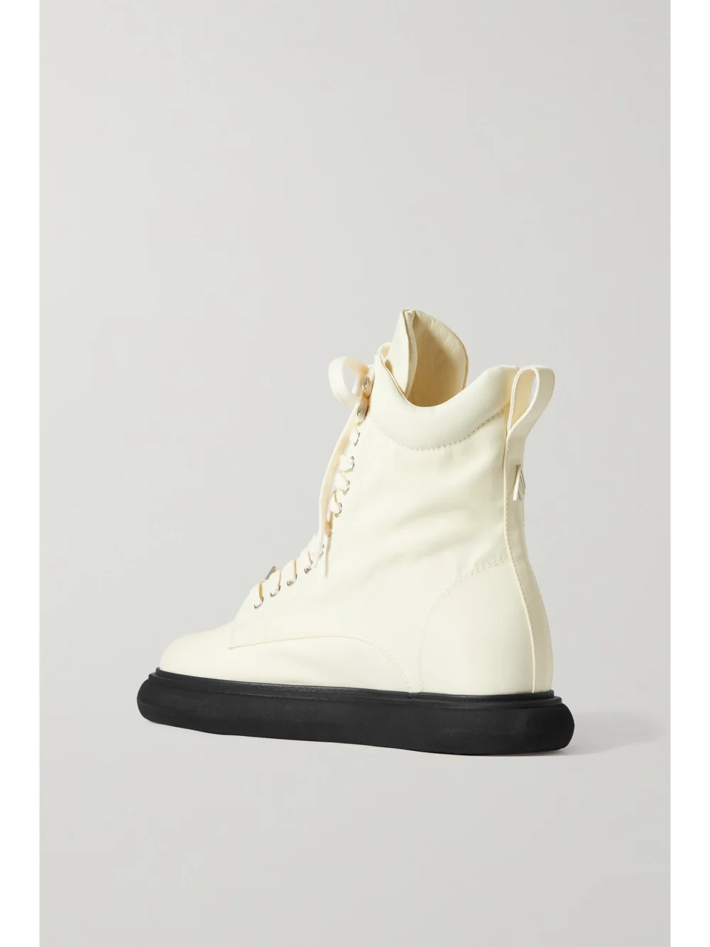 Back view of The Attico Selene Logo-embellished Shell and Leather Combat Boots