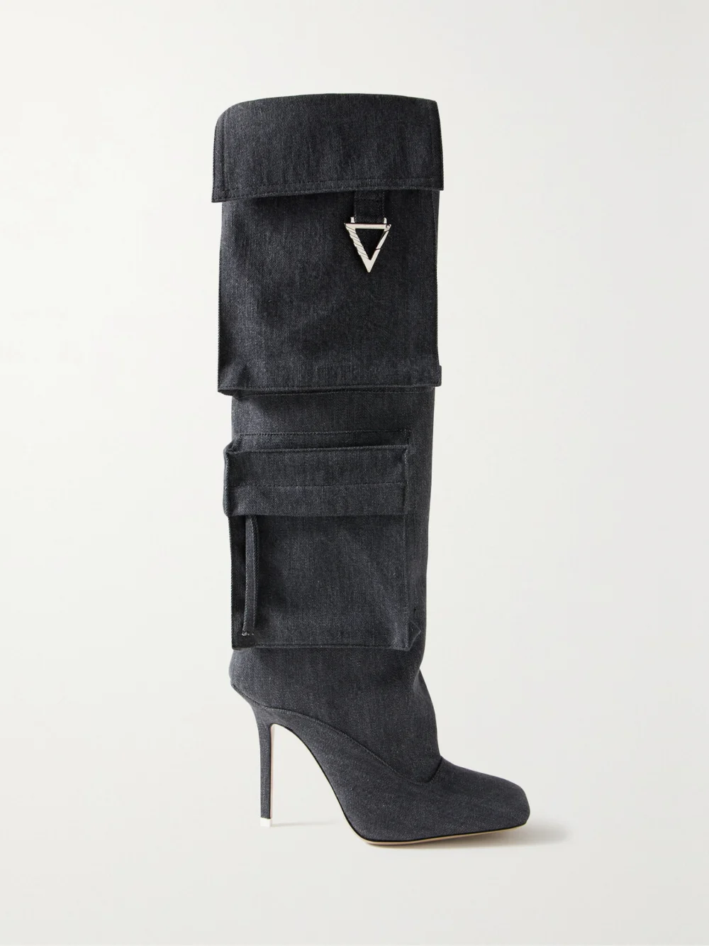 The Attico Sienna Embellished Denim Knee Boots in dark gray