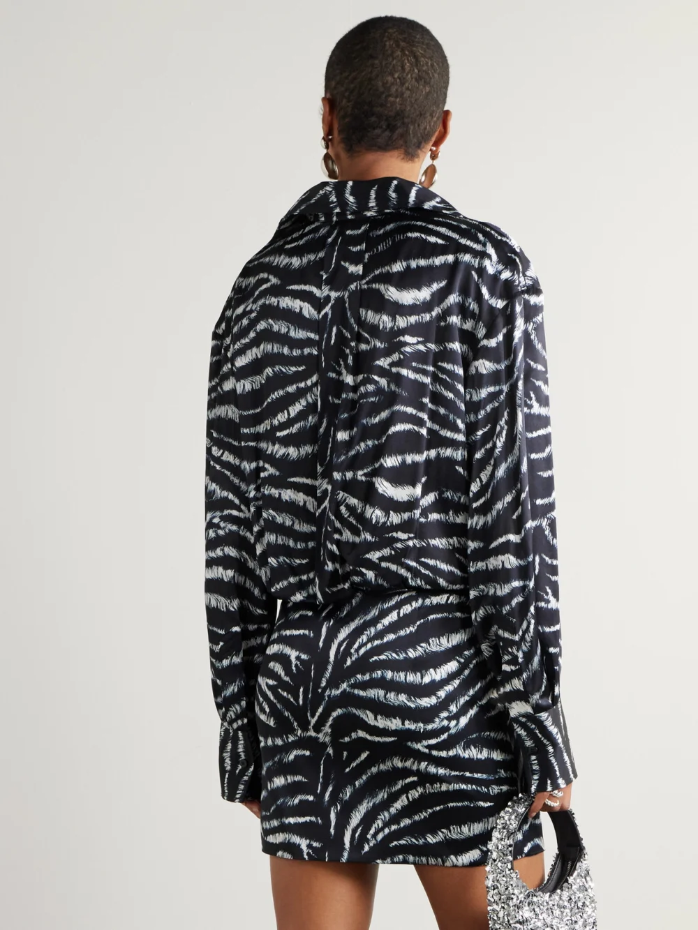 Back view of The Attico Silvye Printed Satin Mini Shirt Dress