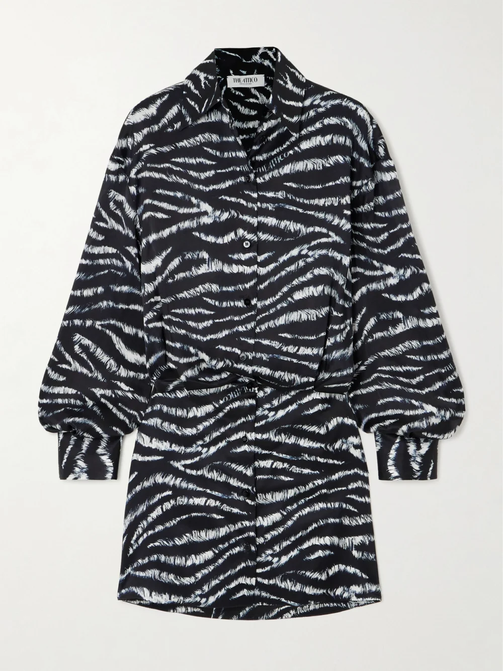 The Attico Silvye Printed Satin Mini Shirt Dress in black
