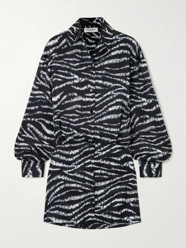 The Attico Silvye Printed Satin Mini Shirt Dress