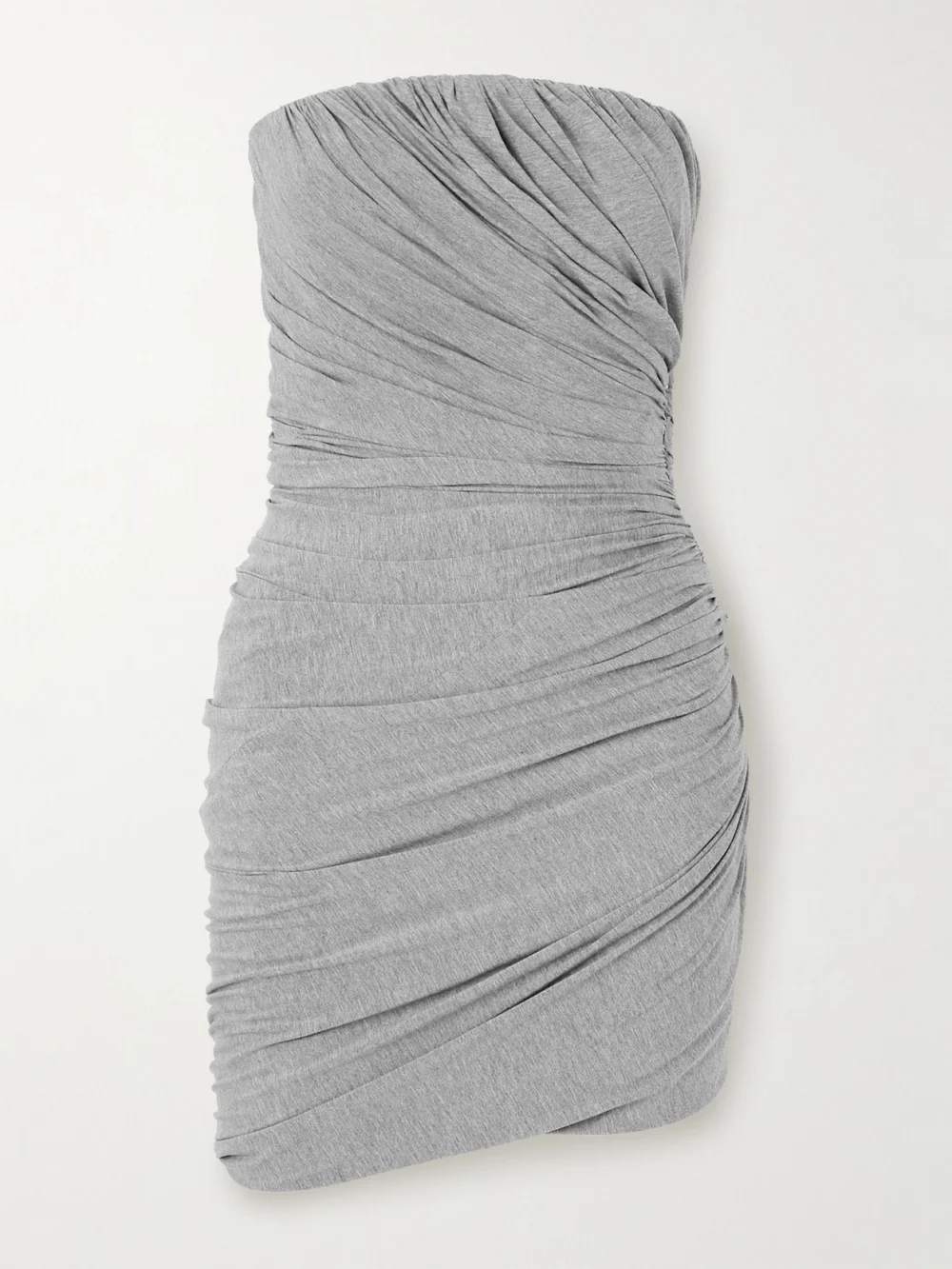 The Attico Strapless Ruched Jersey Mini Dress in gray