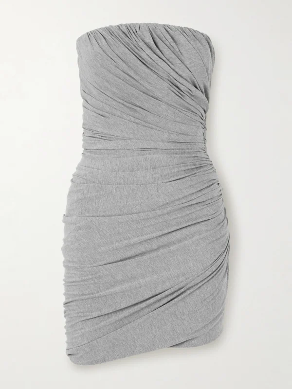 The Attico Strapless Ruched Jersey Mini Dress