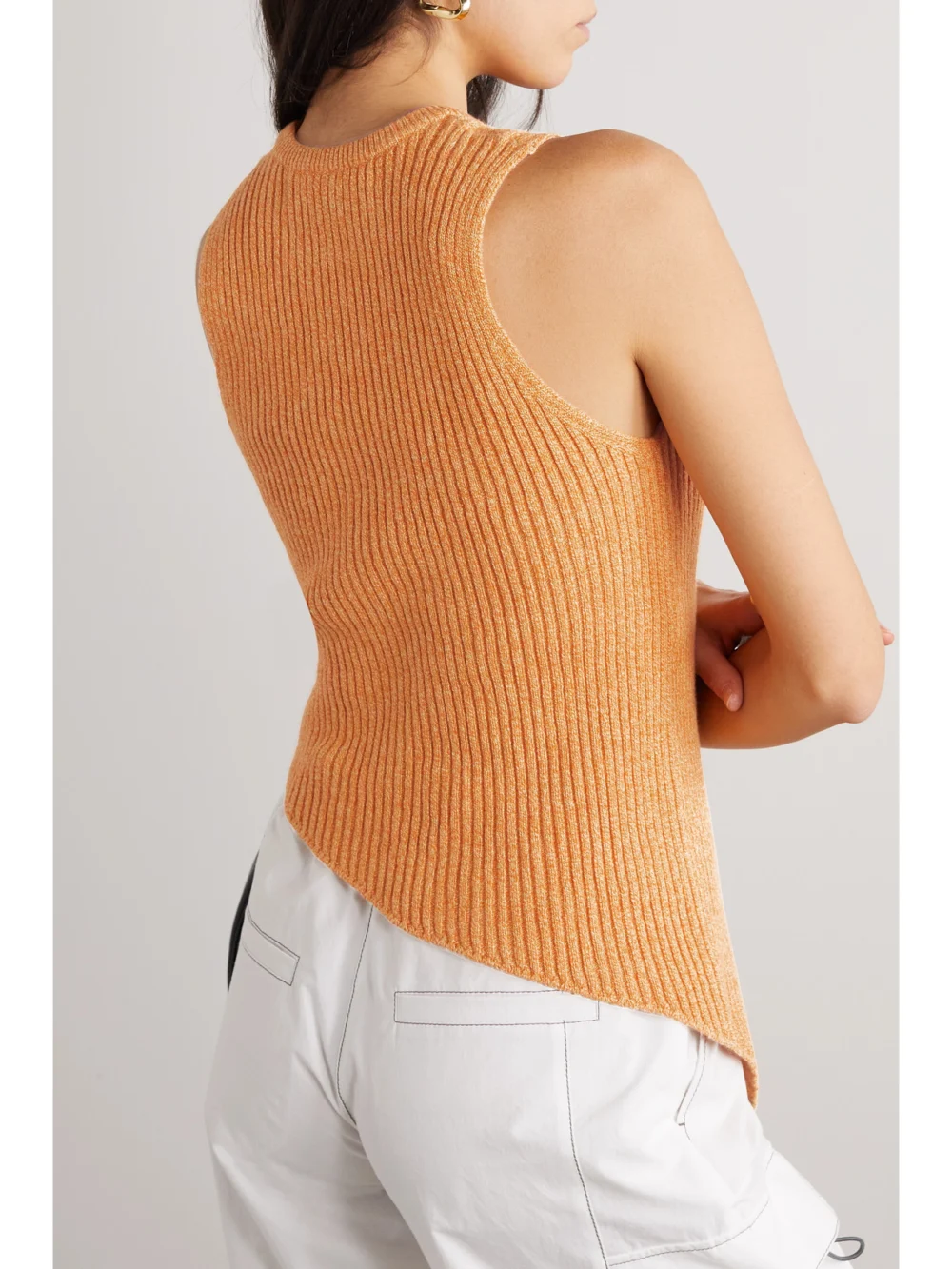 Back view of The Elder Statesman Asymmetric Ribbed Organic Cotton and Cashmere-blend Tank