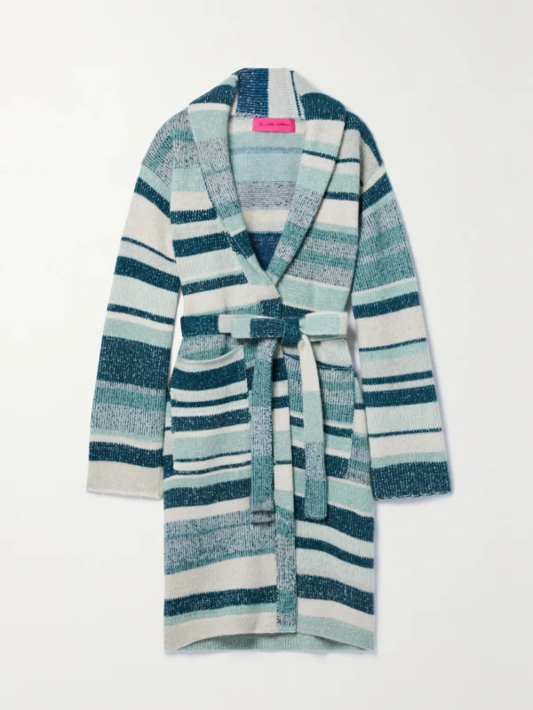 The Elder Statesman Belted Striped Cashmere Cardigan