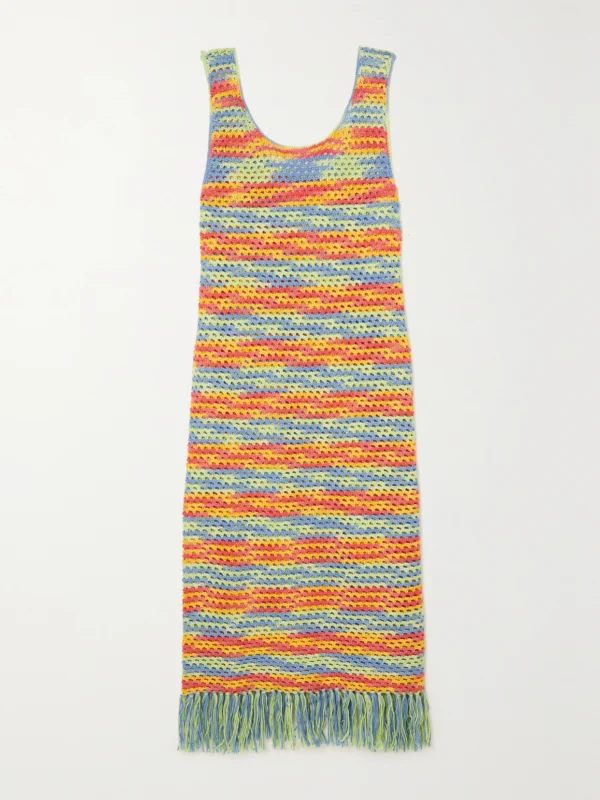 The Elder Statesman Bridle Fringed Crocheted Cotton Midi Dress