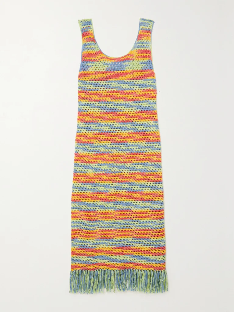 The Elder Statesman Bridle Fringed Crocheted Cotton Midi Dress
