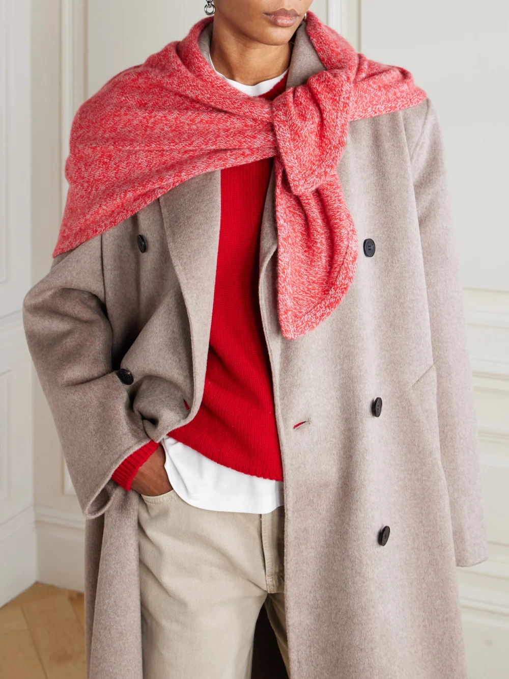 The Elder Statesman Cashmere Scarf, styled view