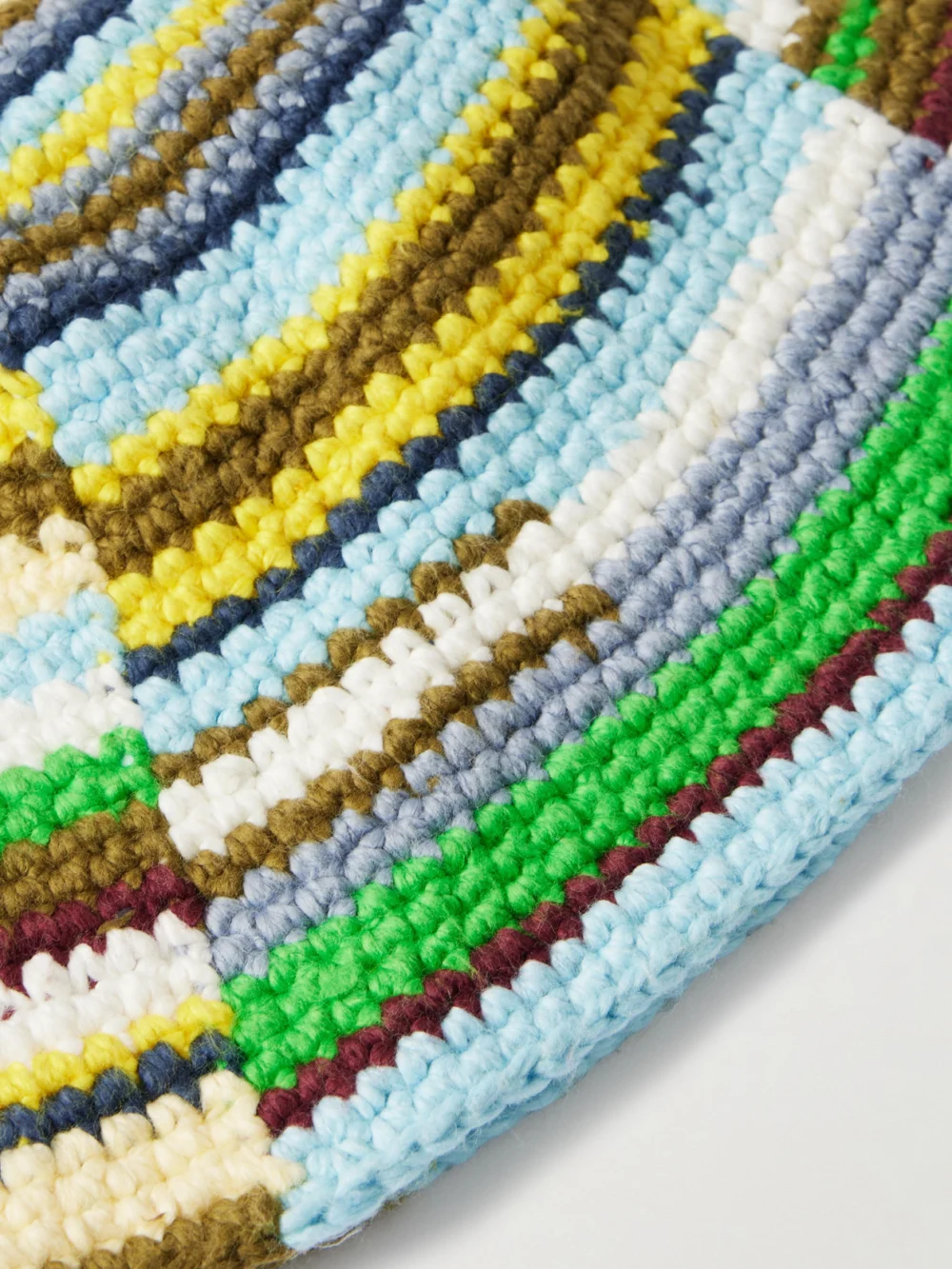 Close-up detail of The Elder Statesman Crocheted Organic Cotton Bucket Hat