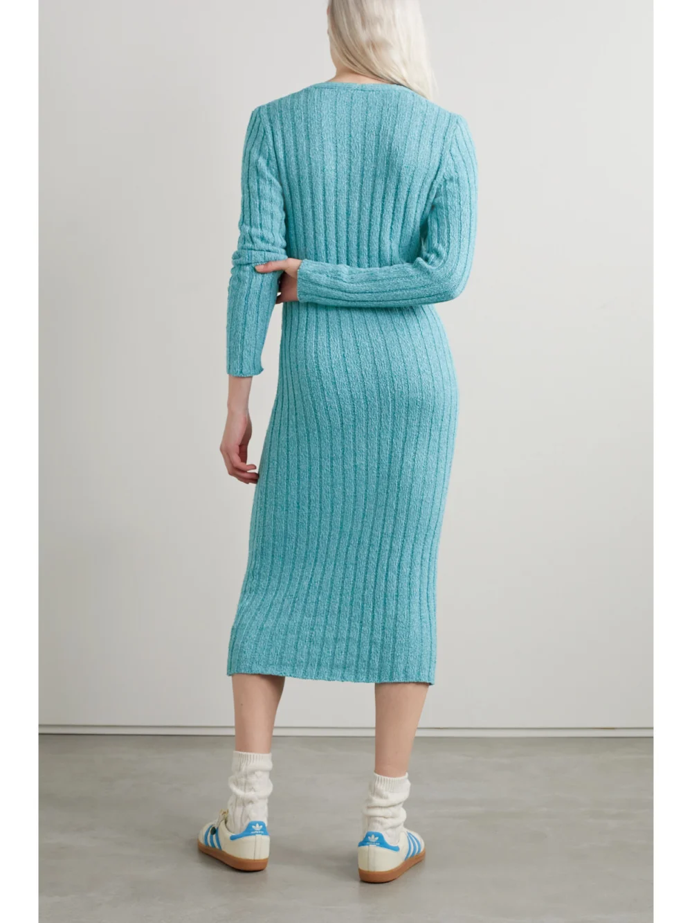 Back view of The Elder Statesman June Ribbed Cotton, Linen and Silk-blend Midi Dress