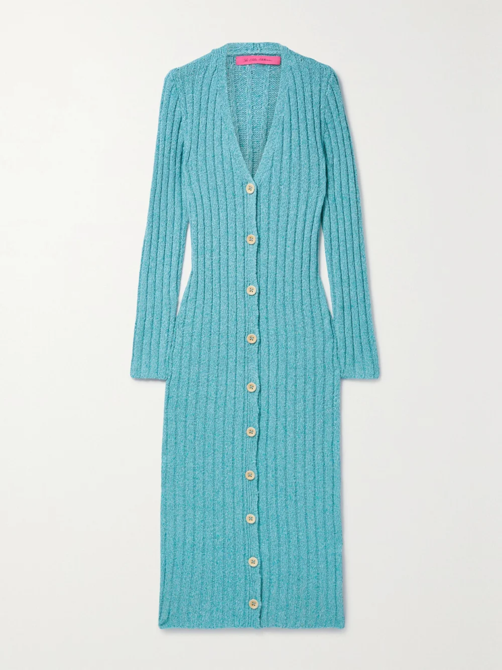 The Elder Statesman June Ribbed Cotton, Linen and Silk-blend Midi Dress in turquoise